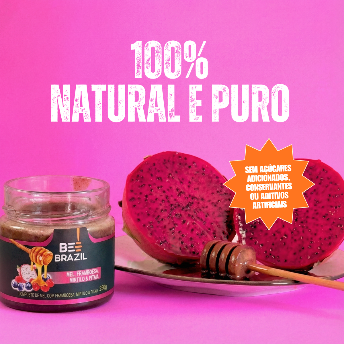 Honey+Fruits Mel com Pitaia, Framboesa e Mirtilo 250g