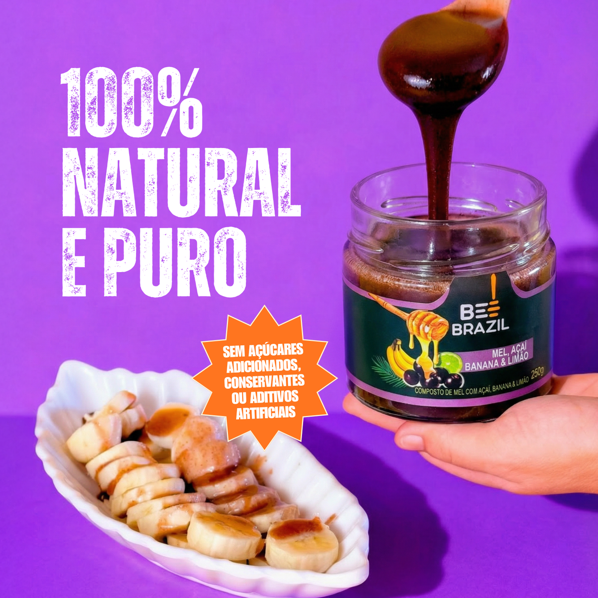 Honey+Fruits Mel com Banana, açai e limão 250g