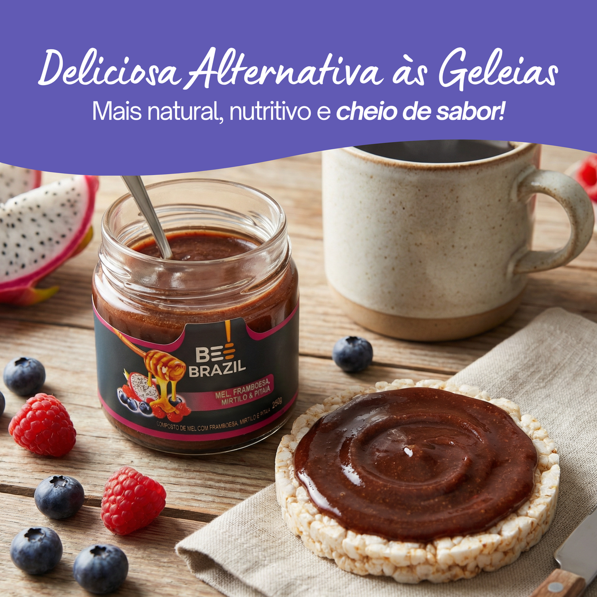 Honey+Fruits Mel com Pitaia, Framboesa e Mirtilo 250g