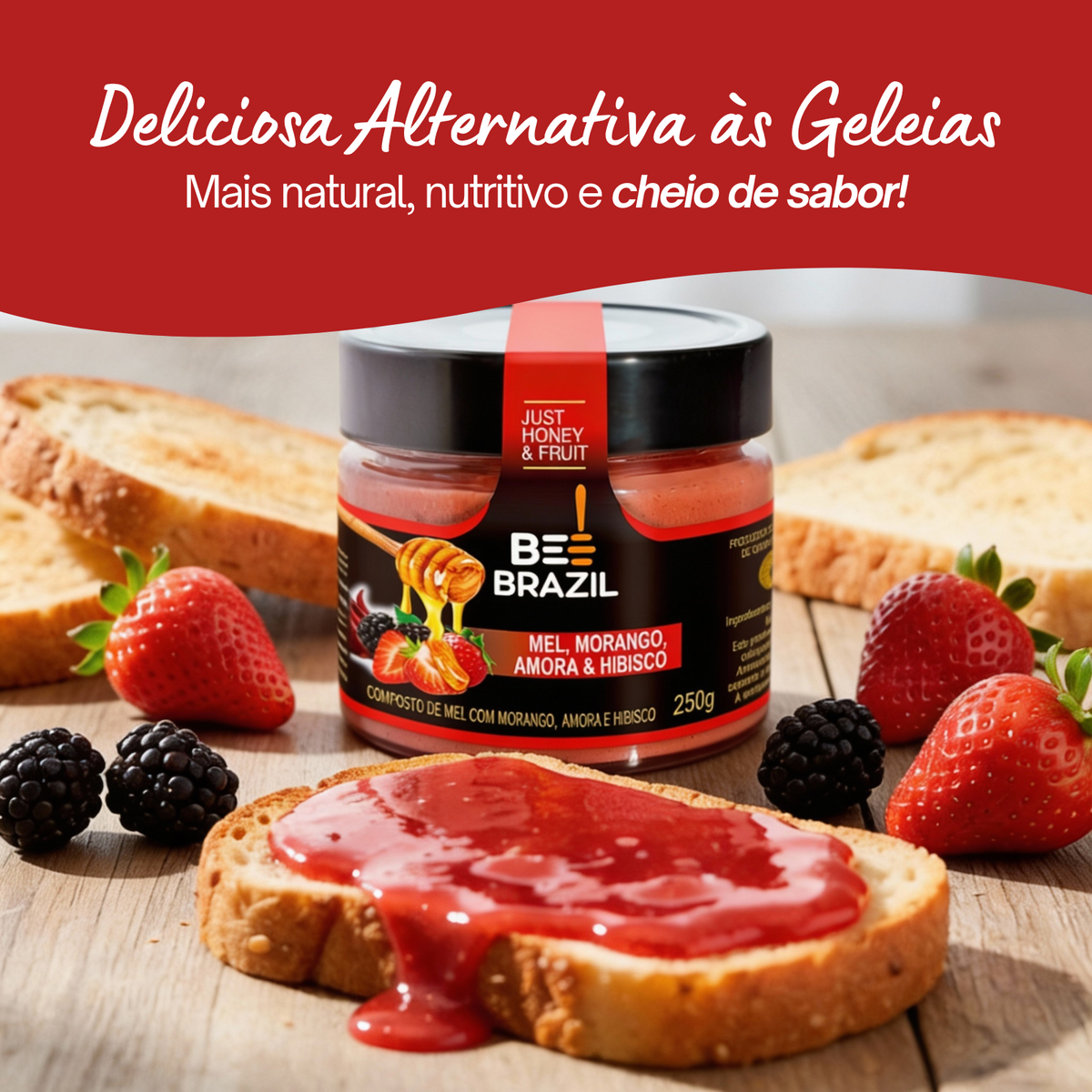 Honey+Fruits Mel com Morango e Amora e hibisco 250g