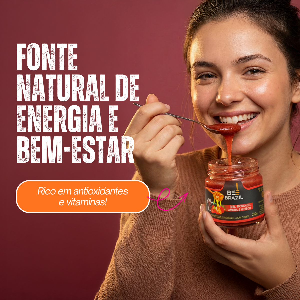 Honey+Fruits Mel com Morango e Amora e hibisco 250g