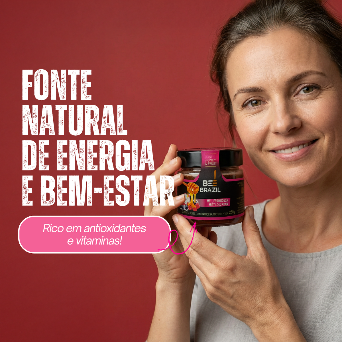 Honey+Fruits Mel com Pitaia, Framboesa e Mirtilo 250g
