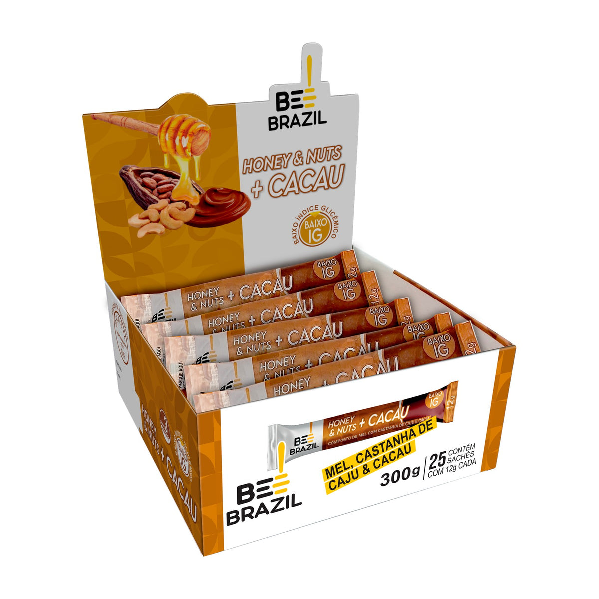 Sachê Mel Castanha de Caju e Cacau Bee Brazil - display aberto
