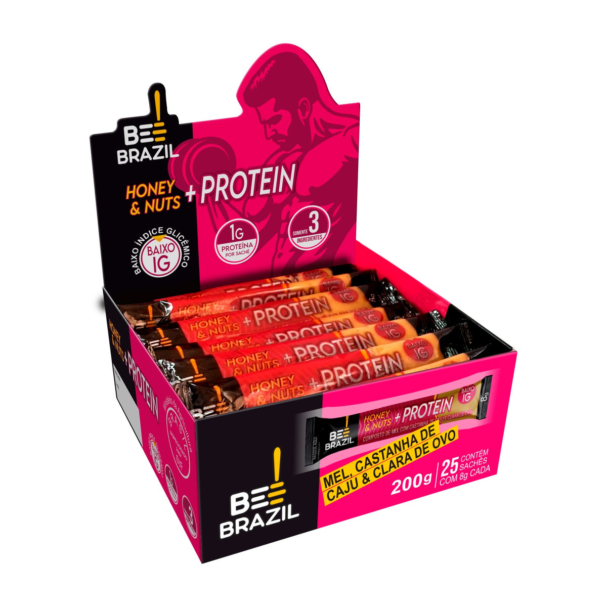 Sachê Mel Castanha de Caju e Proteína Bee Brazil - display aberto