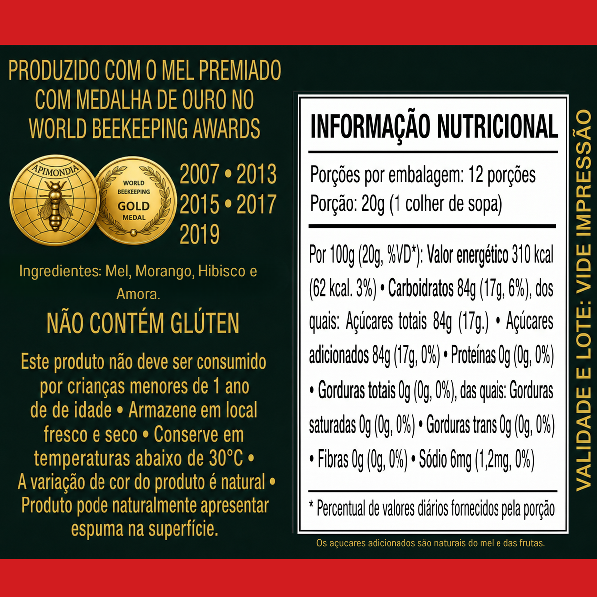 Honey+Fruits Mel com Morango e Amora e hibisco 250g
