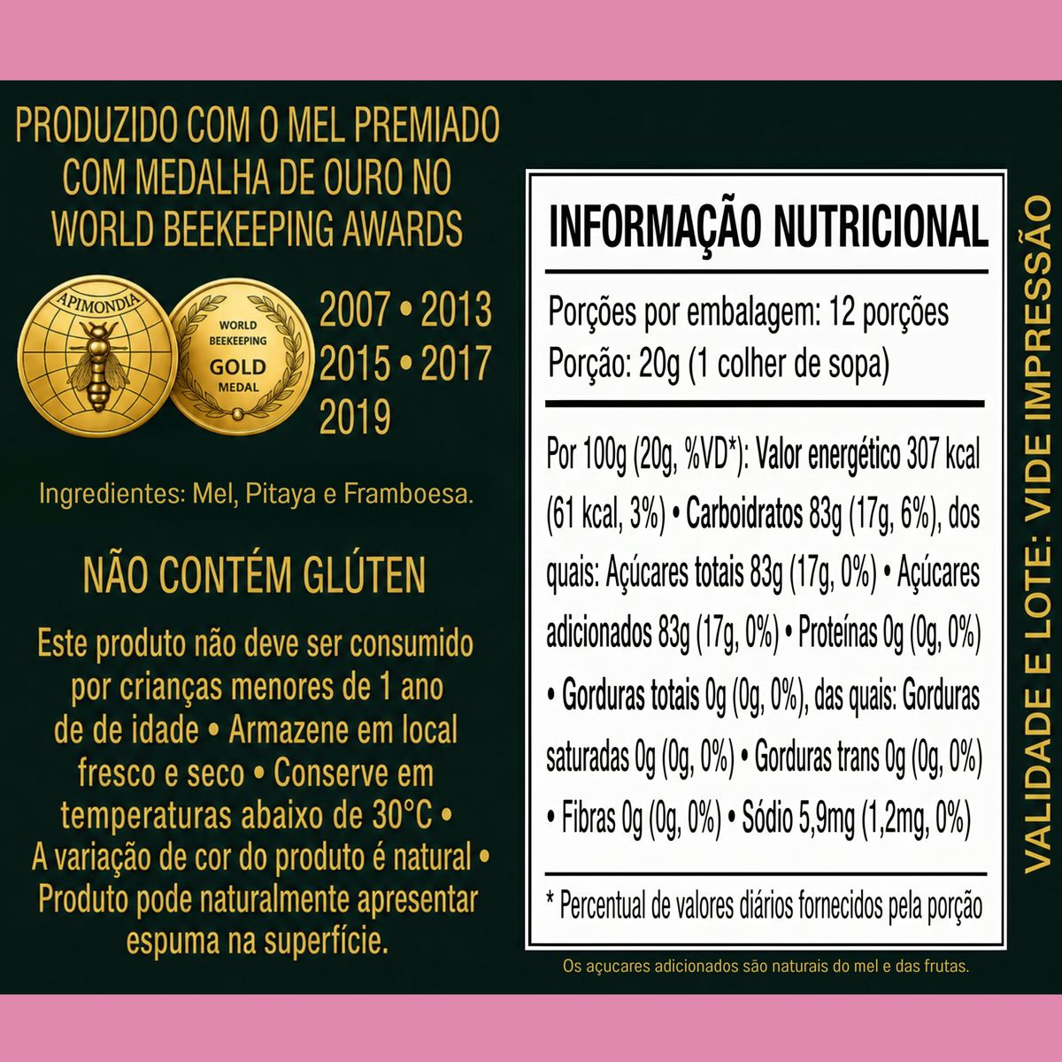 Honey+Fruits Mel com Pitaia e Framboesa 250g
