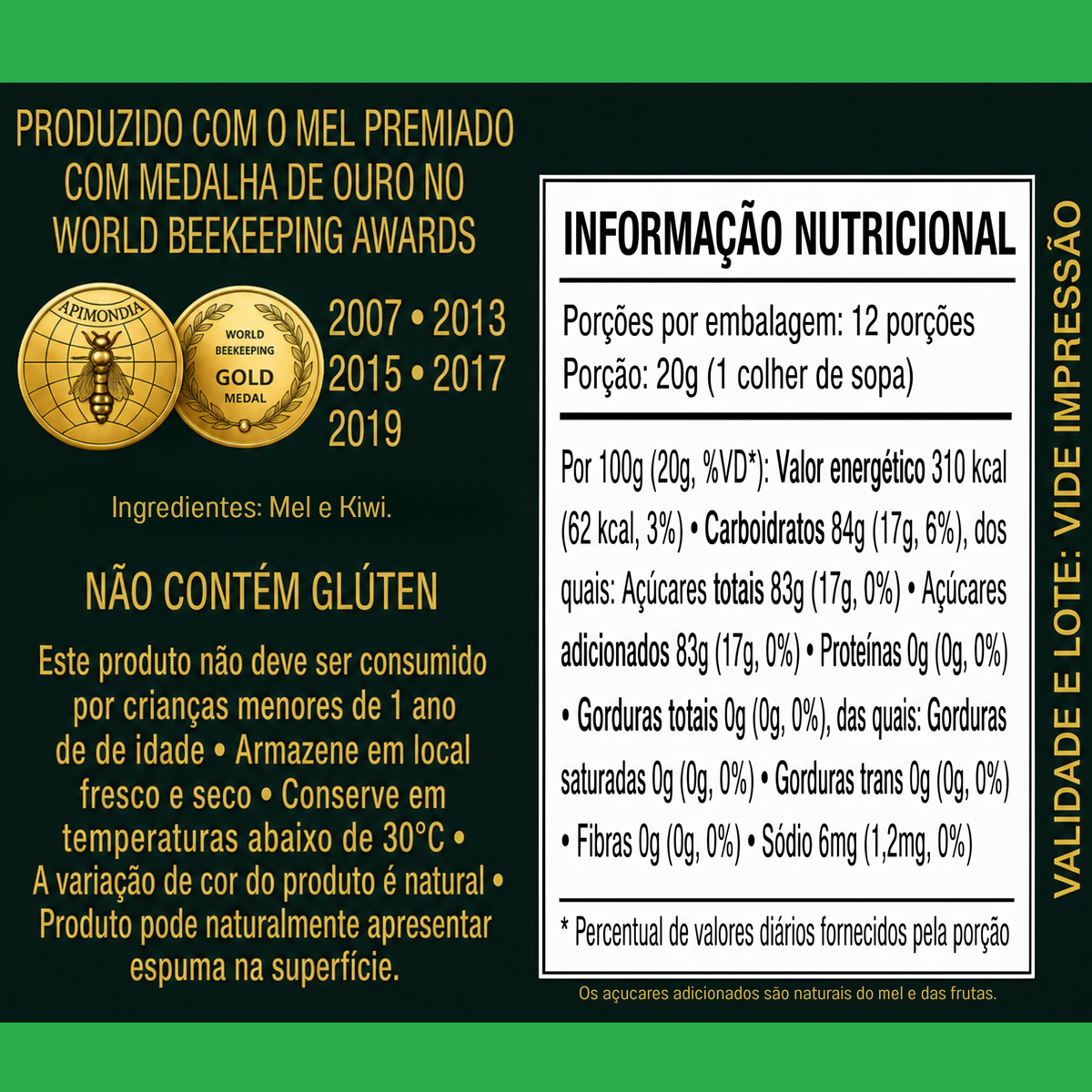 Honey+Fruits Mel com Kiwi 250g